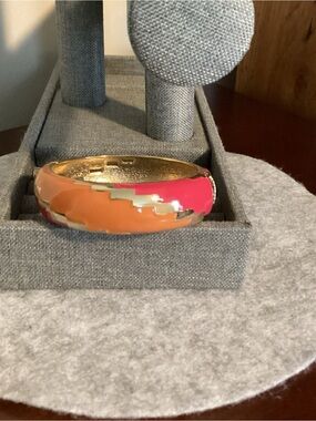 Vintage Gold-Tone Pink & Orange Enamel Bangle Bracelet